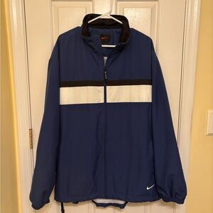 Nike Blue and Black Windbreaker White Stripe 90s Performance Jacket